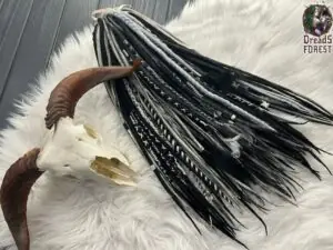 Wool dreadlocks gloomy dreadlocks, gloomy braids, twists, marble mix white+grey+platinum+gloomy feathers, bandage beads boho viking vogue