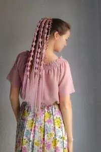 Gentle crimson ponytail wig, Bubble braids on hairband, Rave braids bubblegum crimson, Song pageant crimson braid extension ginger,  Length 27"