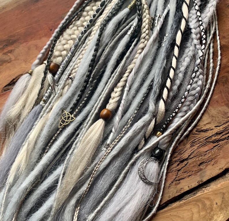 Viking Gray Silver dreads braids | grey clip in Dreadlocks  | Viking wedding hair/ synthetic dreads – Viking competition hair/ competition dreads