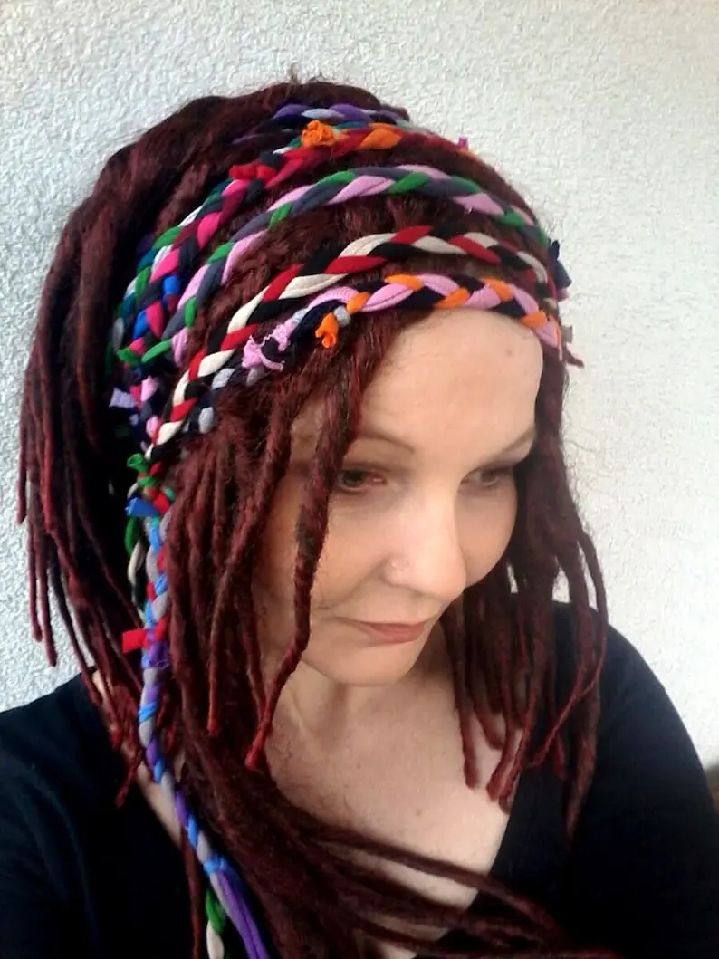 Dreadlocks Scarf / Boho Chic Head Wrap / Gypsy Scarf / Multicolour Scarf / Dreadband / Braided Scarf / Braided Scarf Necklace