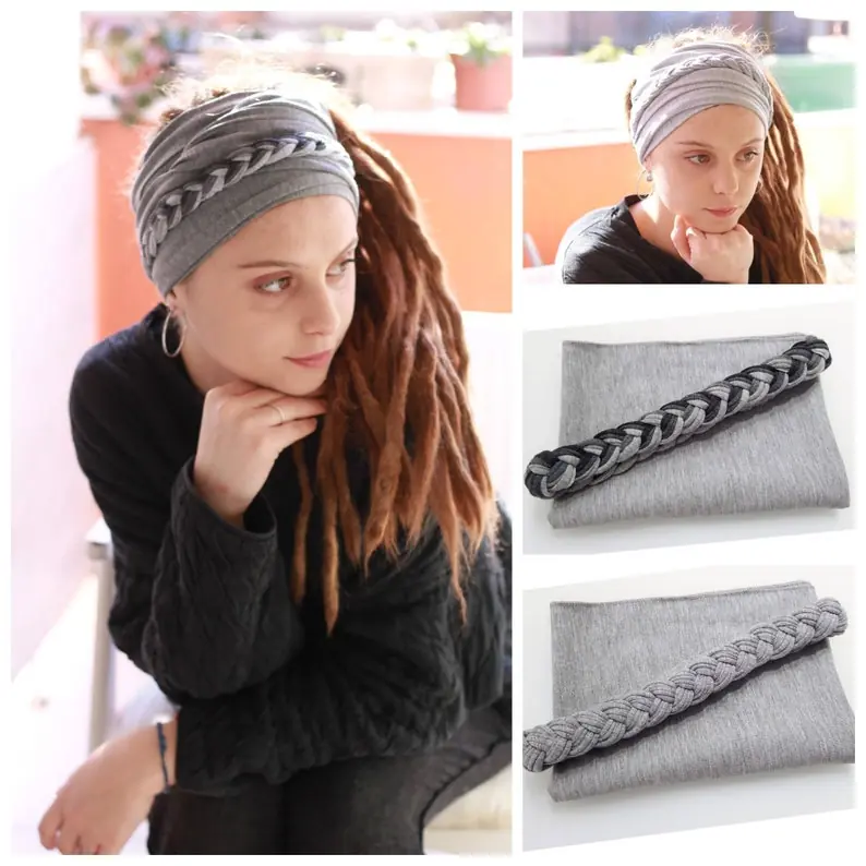 Heather Grey Head Scarf, 2 in one Head Wrap, Braid Scarf, Turban Type Scarf, Yoga Head Scarf, Head Wraps Girls folks Men, Wide Scarf,