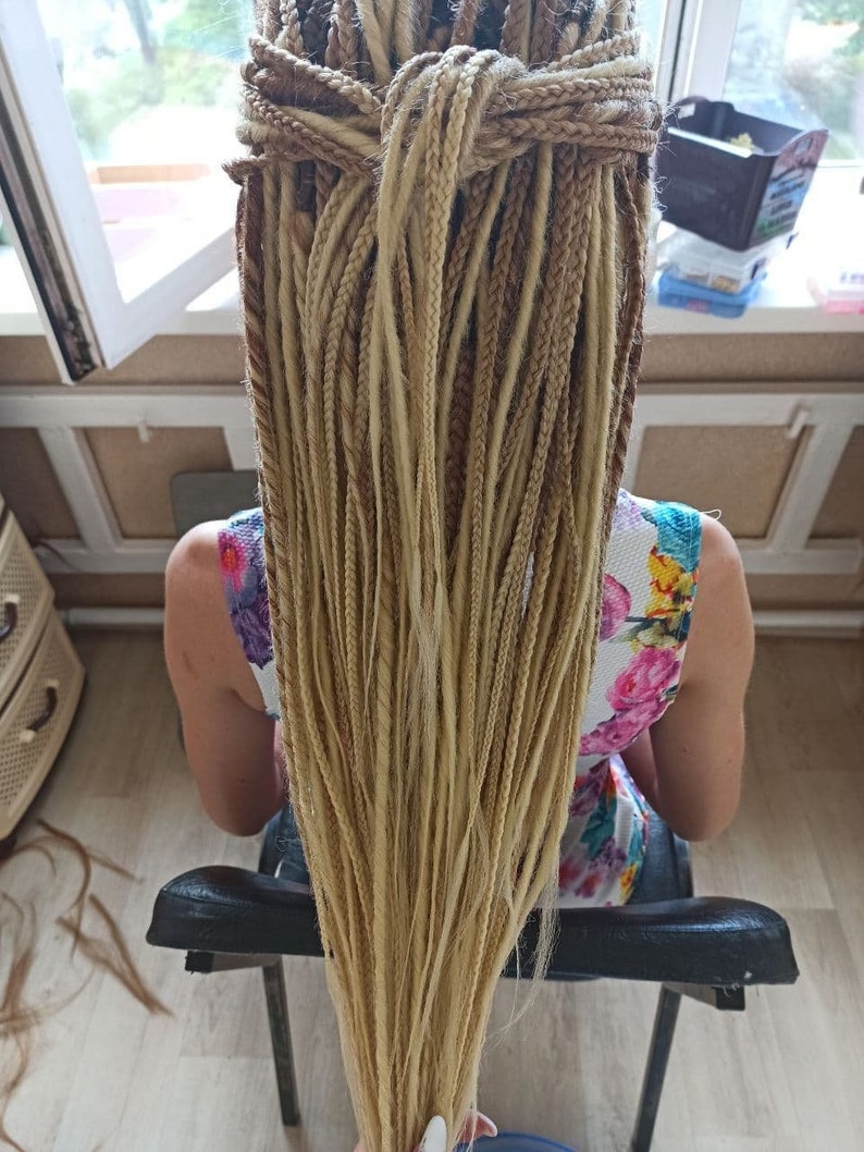 Beige ombre dreadlocks and braids/DE & SE Dreads/Double and single ended dreads/Brown Artificial dreads extensions/Dreadlock hair extensions