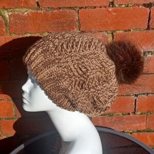 Paunchy brown winter hat with fur pompom Slouchy beanie Outsized hat Baggy hat UK shop