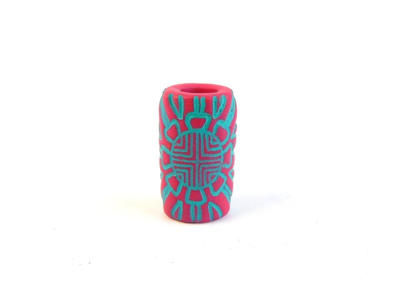 6mm Pink and Turquoise Teal Tribal Flower Dreadlock Bead, Fimo Polymer Clay by The Fright Bead Shop