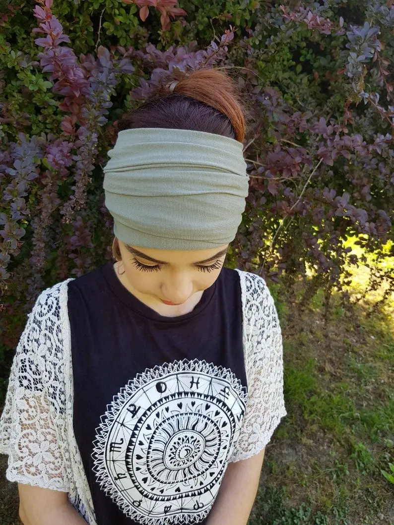Yarn green Head scarf Turban Headband Yoga Head Wear Bohemian Head scarves Military Inexperienced Head Wrap Turban Olive Headband Chemo Headwear
