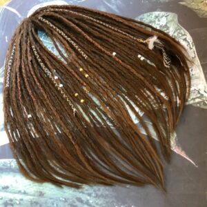 Mixture of lengthy deadlocks in 2 shades of brown. boho dreadlocks, fright extension dreadlock+ video tutorials and diagrams for installing kits