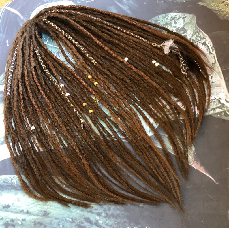Mixture of lengthy deadlocks in 2 shades of brown. boho dreadlocks, fright extension dreadlock+ video tutorials and diagrams for installing kits