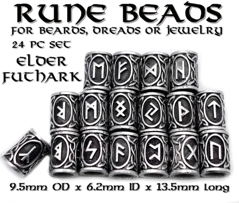 Elephantine Keep 24 pcs Rune Beads, Beard Apprehension Braid Viking Elder Futhark Paracord Norse Celtic Cuffs Braiding Asatru European Indispensable Gap Big Gap