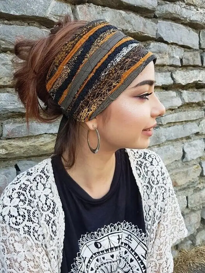 Earth Scarf Gloomy Brown Head Scarf Head wraps Bohemian Hippie Scarf Dreadlock accessories Dreadlocks Headwear Gypsy Dresses Obi Belt