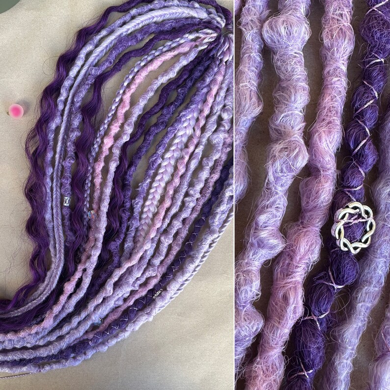 Lavender dreads, Violet dreadlocks, Purple double ended dreads, Gentle lavender extensions, Synthetic textured dreads, Lilac dreadlocks
