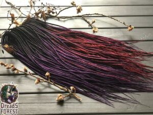 5 DE – 70 DE synthetic double ended mix dreadlocks, braids, senegals ombre murky purple murky burgundy position