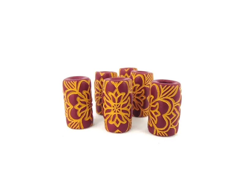 6mm Burgundy Purple Fright Bead, Antiqued Gold, Mandala Flower, Handmade Polymer Clay Dreadlock Beads by The Fright Bead Shop