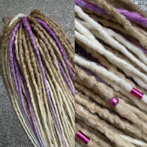 Ombre Blond Synthetic Dreads Hair Extensions with Lilac and White Accents long, natural seek files from, gentle and skinny