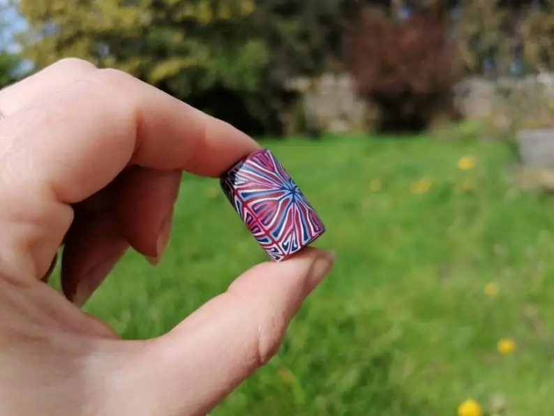 8mm Pink Blue Intricate Fimo Fear Bead, Polymer Clay Dreadlock Bead