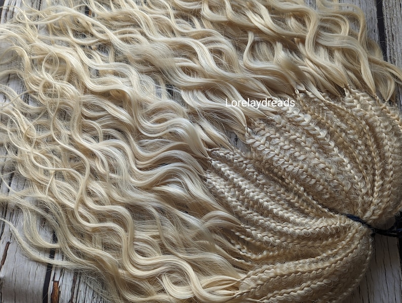 Blonde waves with braids on the injurious Curly dreads Artificial crochet dreads extensions blonde Boho DE Dreads Curly double ended dreadlocks