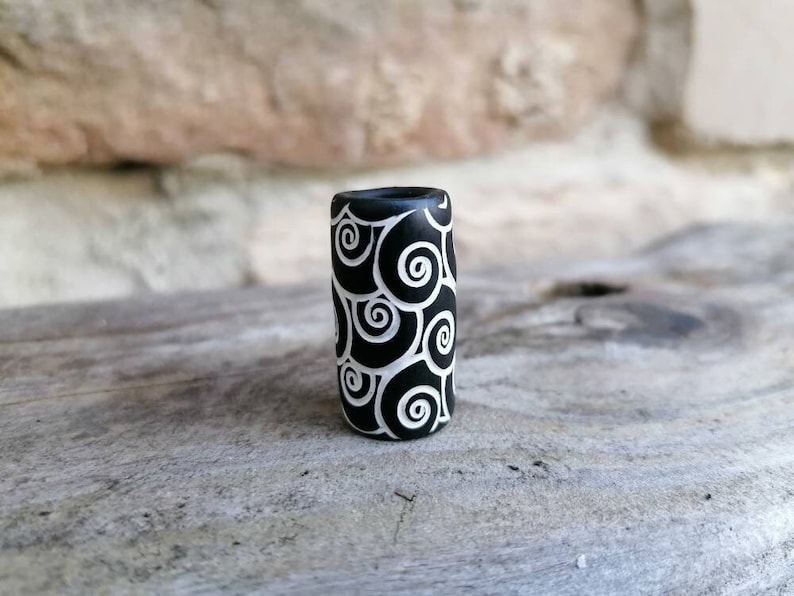 8mm Spiral Apprehension Bead Shadowy and White Dreadlock Bead Handmade Polymer Clay Beads for Dreads by The Apprehension Bead Shop