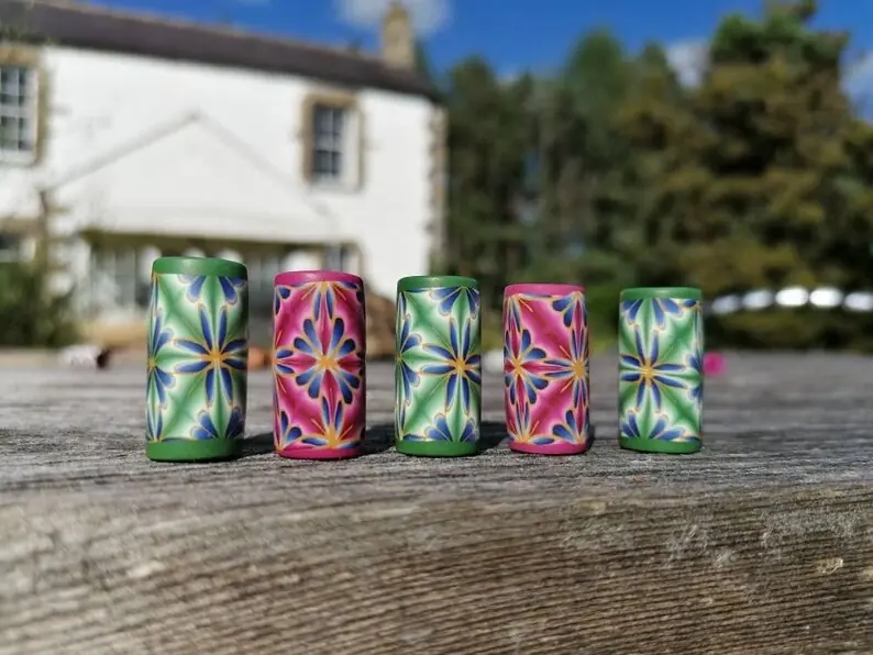 5mm Crimson and Green Dread Beads, Fimo Polymer Clay Bead for Dreadlocks
