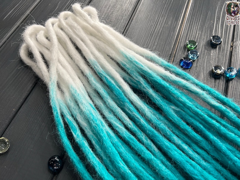Natural survey synthetic viking type transit loose ends white turquoise ombre hair extensions dreadlocks boho