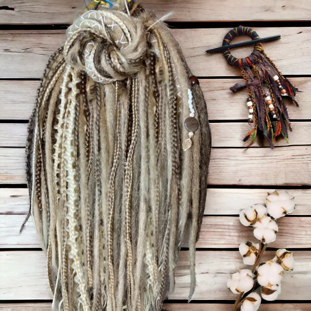 Boho Sublime Soiled Blond & Darkish Blond Double Ended Synthetic Dreads and Braids - Versatile Dreadlock Extensions