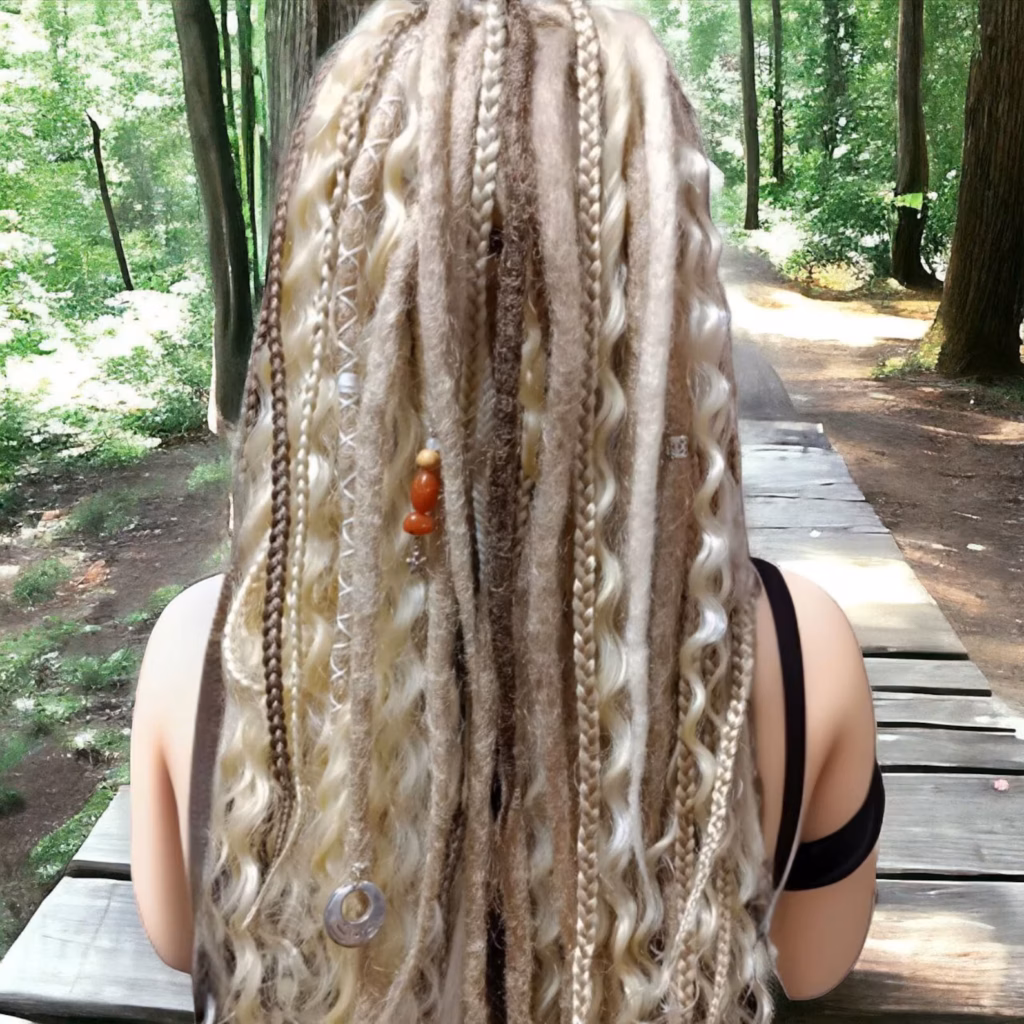 Boho Sublime Soiled & Sunless Blond Double Ended Synthetic Dreads - Versatile Dreadlock Extensions with free curls