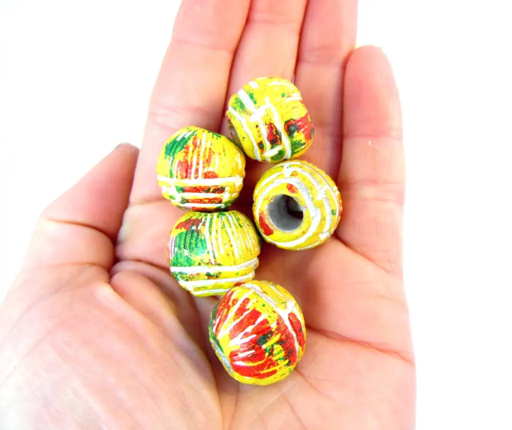 Ceramic Apprehension Bead Round Hand Painted Rasta Yellow Red Inexperienced 7mm Hole